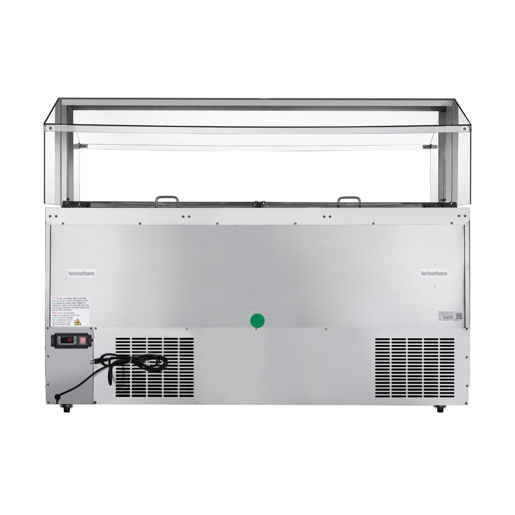 72 in. Commercial Refrigerated Prep Station with Sneeze Guard and Buffet Slide, 15-Pan (Not Included) Capacity and Three Adjustable Shelves in Stainless-Steel, ETL Listed