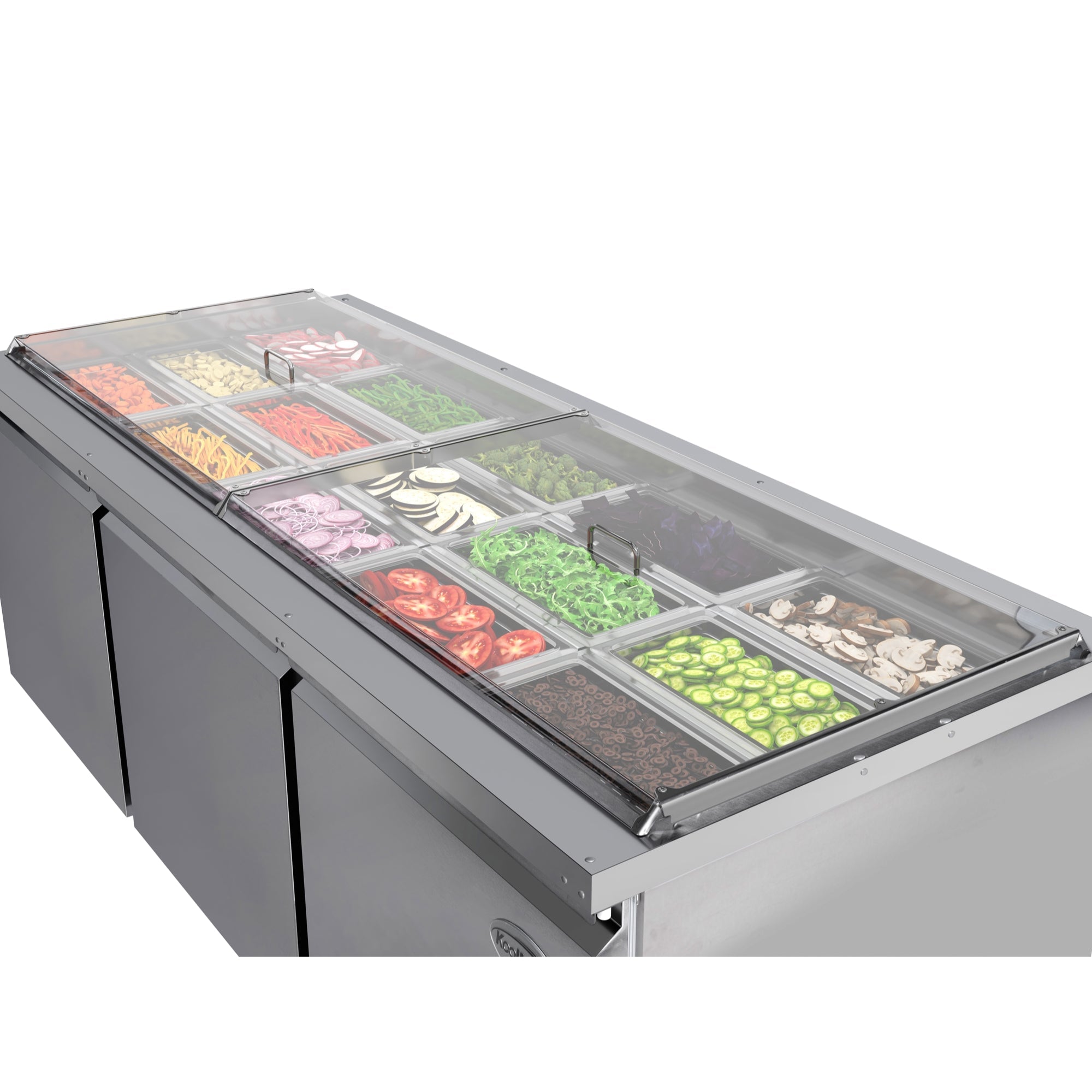 72 in. Commercial Refrigerated Prep Station Cold Table, Stainless-Steel Refrigerator with 15-Pan (Not Included) Capacity with Cover and Three Adjustable Shelves, ETL Listed