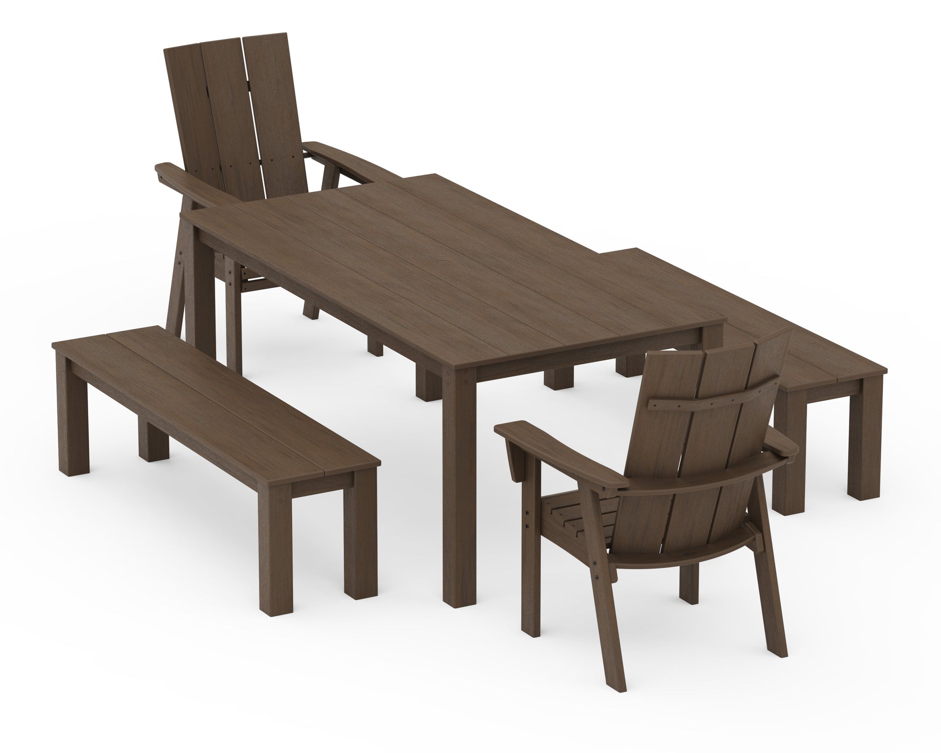 Modern Curveback Adirondack 5-Piece Parsons Dining Set with Benches