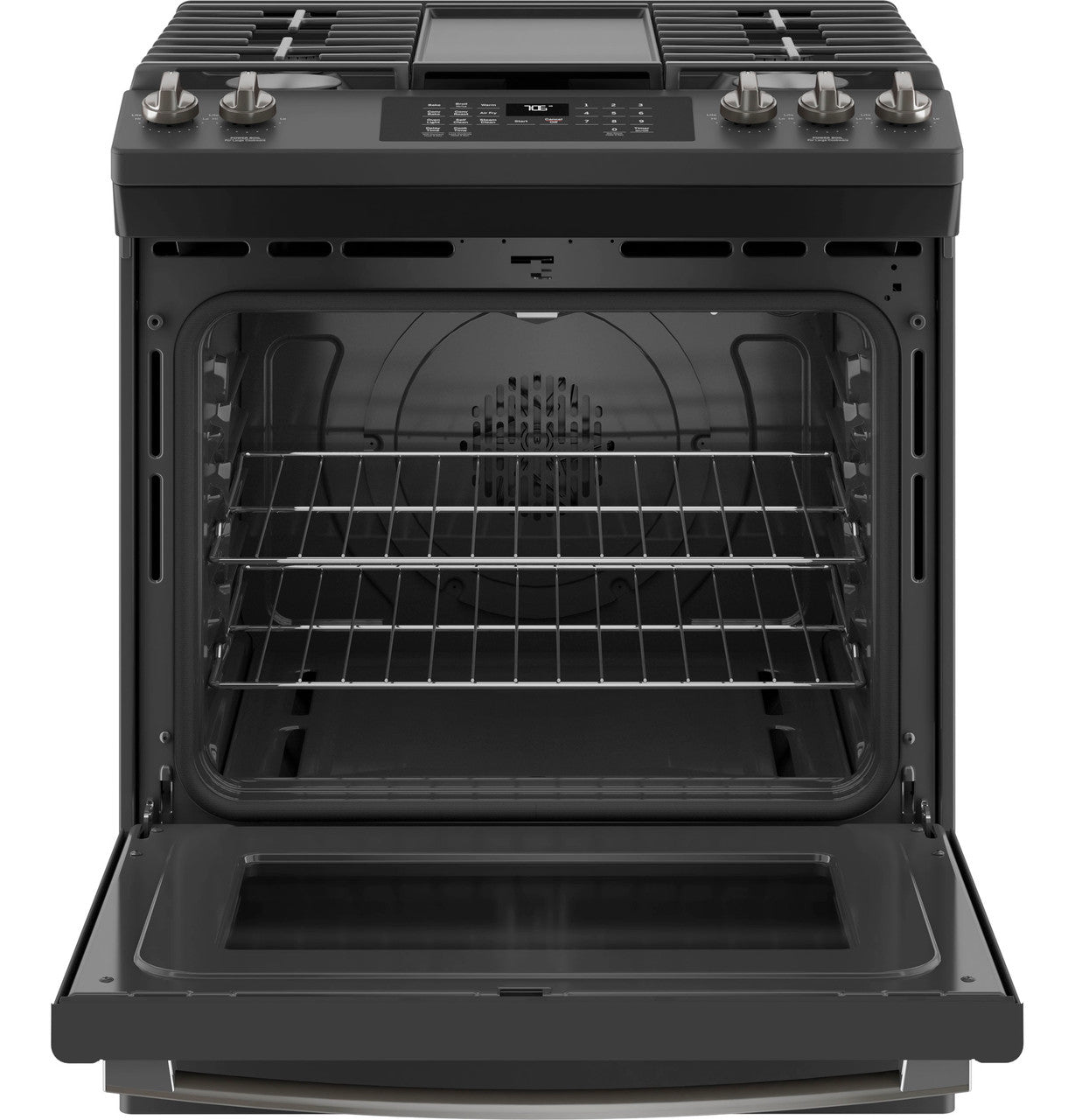 GE® 30" Slide-In Front-Control Convection Gas Range with No Preheat Air Fry