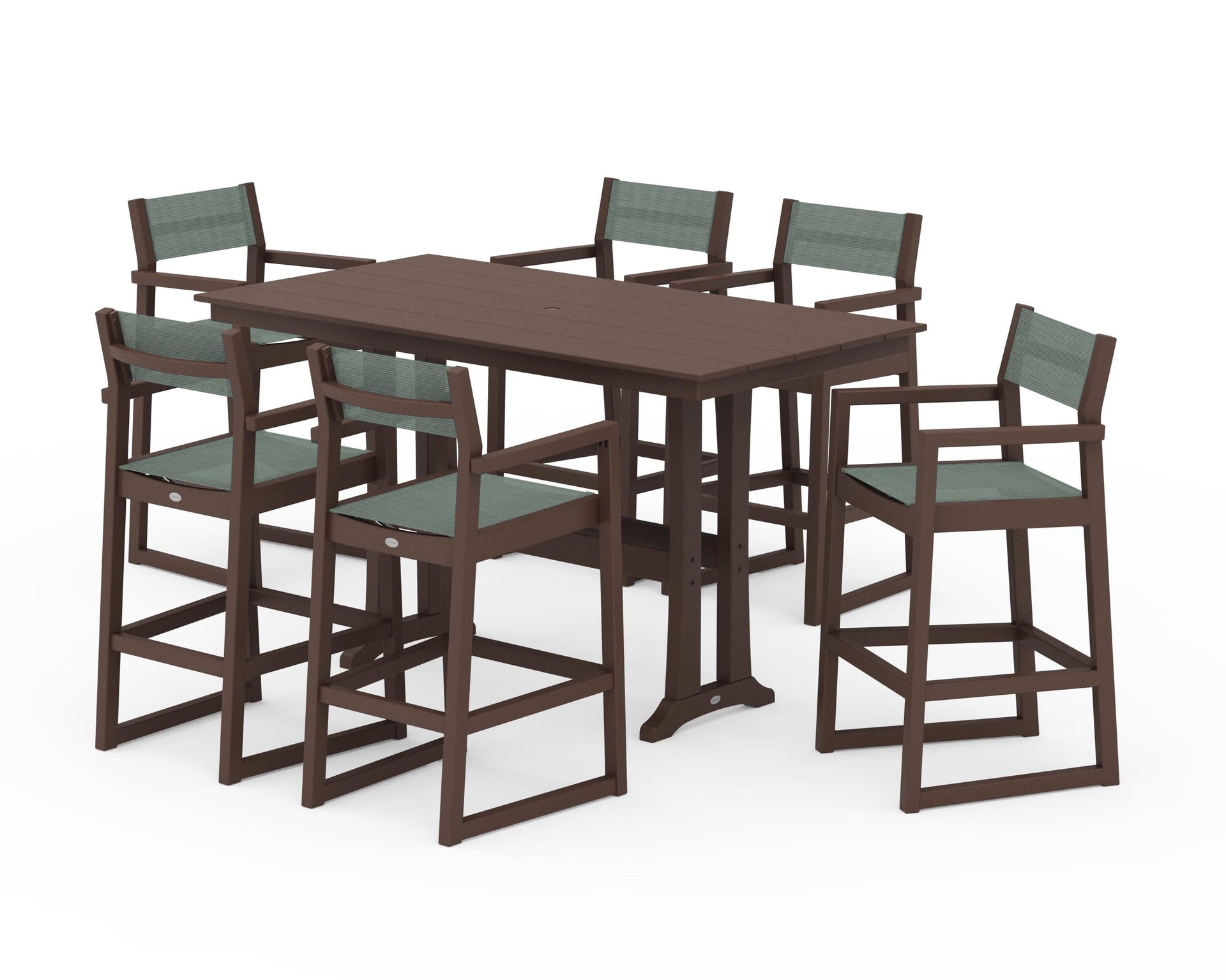 EDGE Sling Arm Chair 7-Piece Farmhouse Bar Set with Trestle Legs
