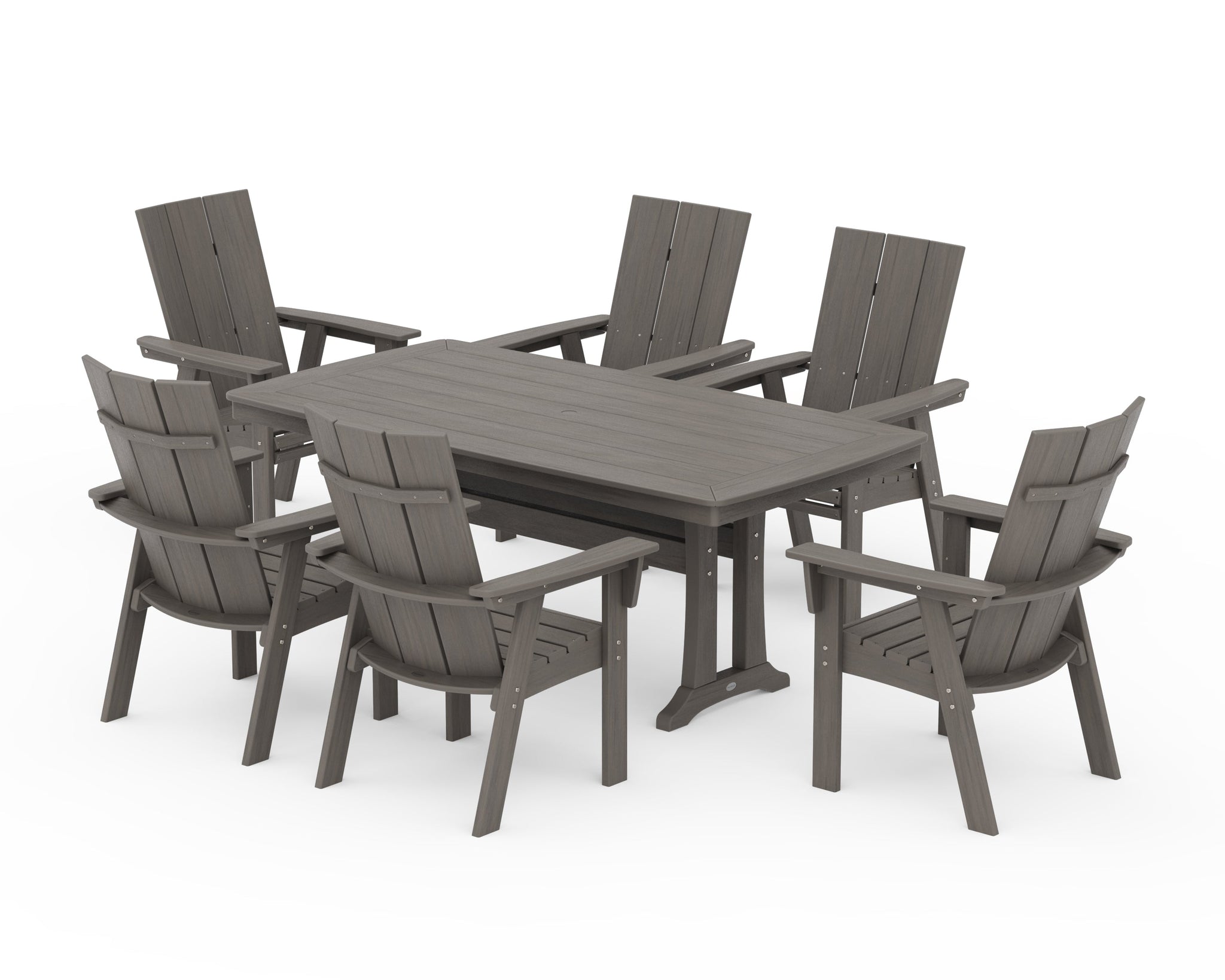 Modern Curveback Adirondack 7-Piece Dining Set with Trestle Legs