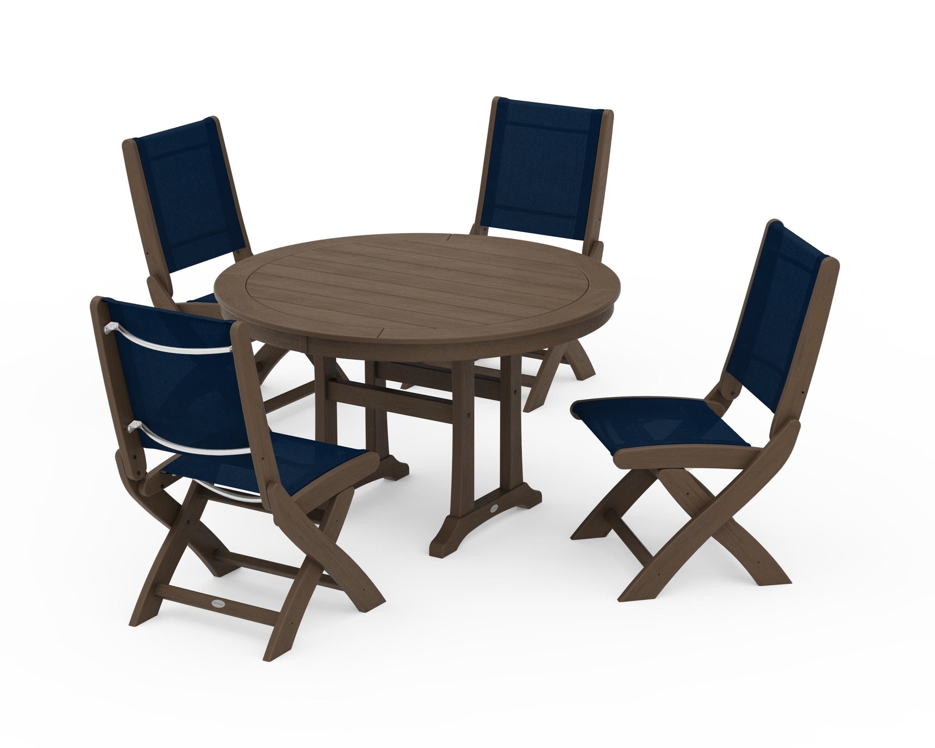 Coastal Folding Side Chair 5-Piece Round Dining Set With Trestle Legs