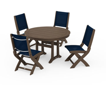 Coastal Folding Side Chair 5-Piece Round Dining Set With Trestle Legs