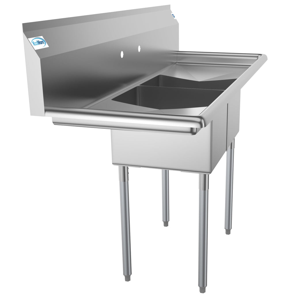56 in. Two Compartment Stainless Steel Commercial Sink with 2 Drainboards, Bowl Size 12"x 16"x 10"