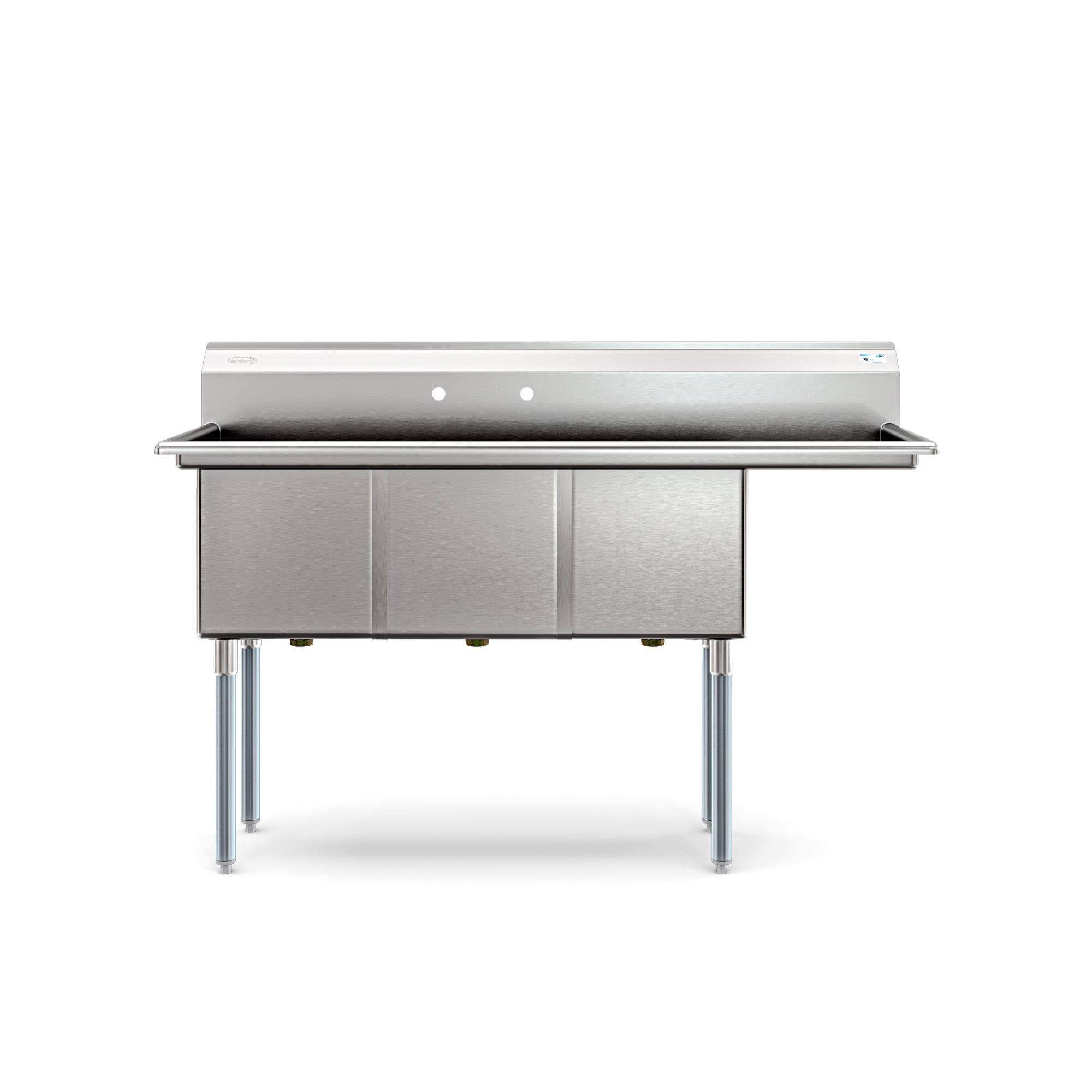 63 in. Three Compartment Commercial Sink, Bowl Size 15x15x14, Stainless-Steel 16 Gauge with Right Drainboard