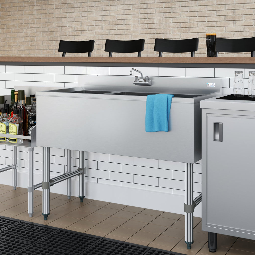 38 in. Three-Compartment Commercial Bar Sink with 3 in. Backsplash and Low Lead Faucet, NSF Certified in Stainless Steel
