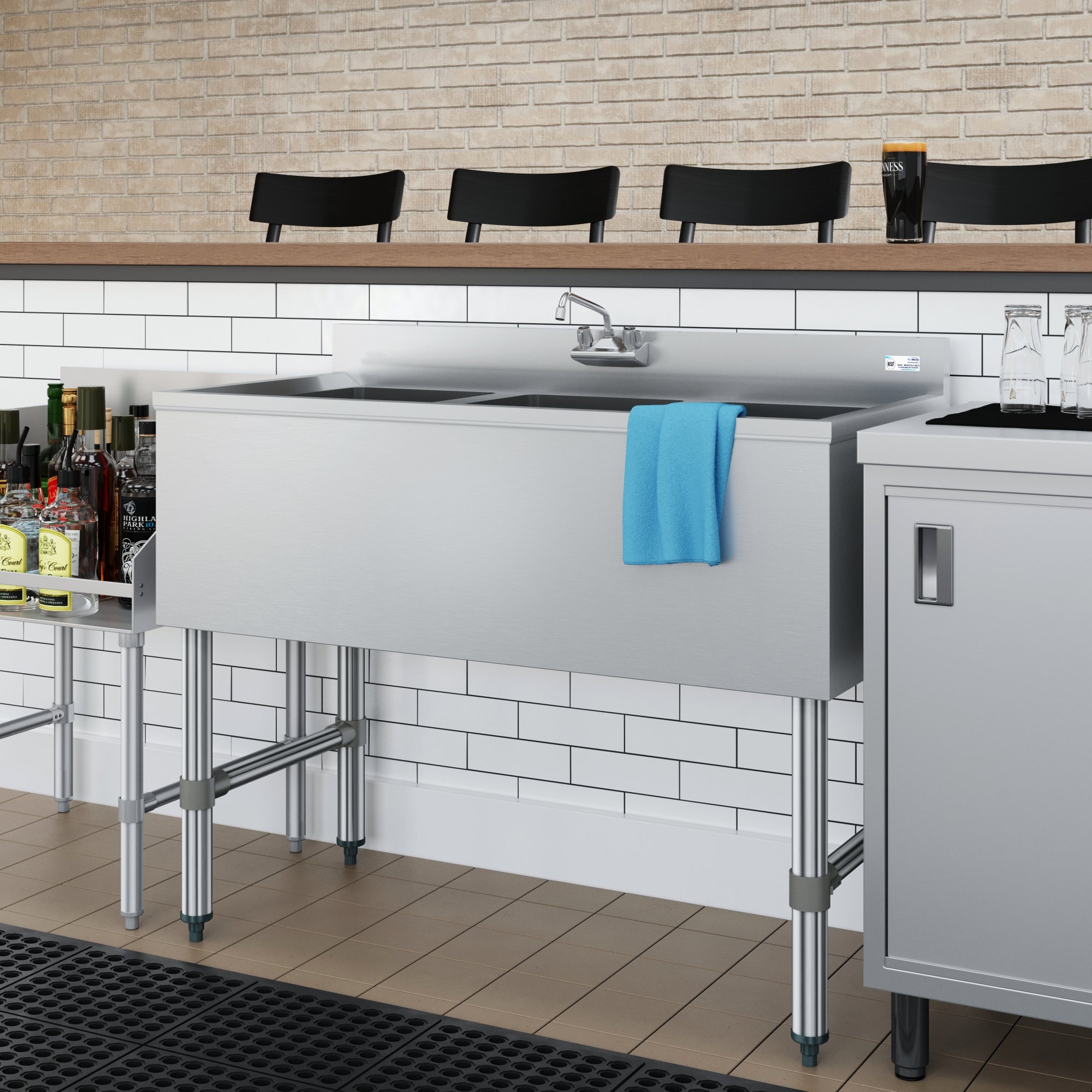 38 in. Three-Compartment Commercial Bar Sink with 3 in. Backsplash and Low Lead Faucet, NSF Certified in Stainless Steel