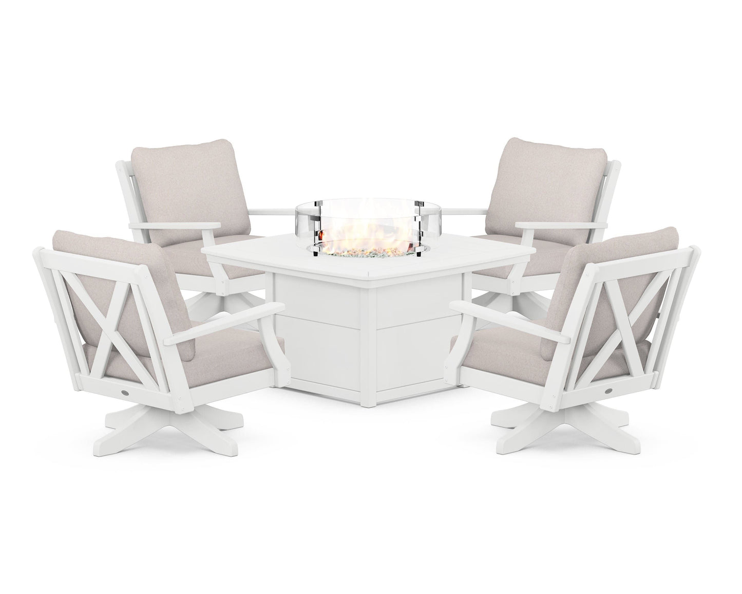 Braxton 5-Piece Deep Seating Swivel Conversation Set with Fire Pit Table