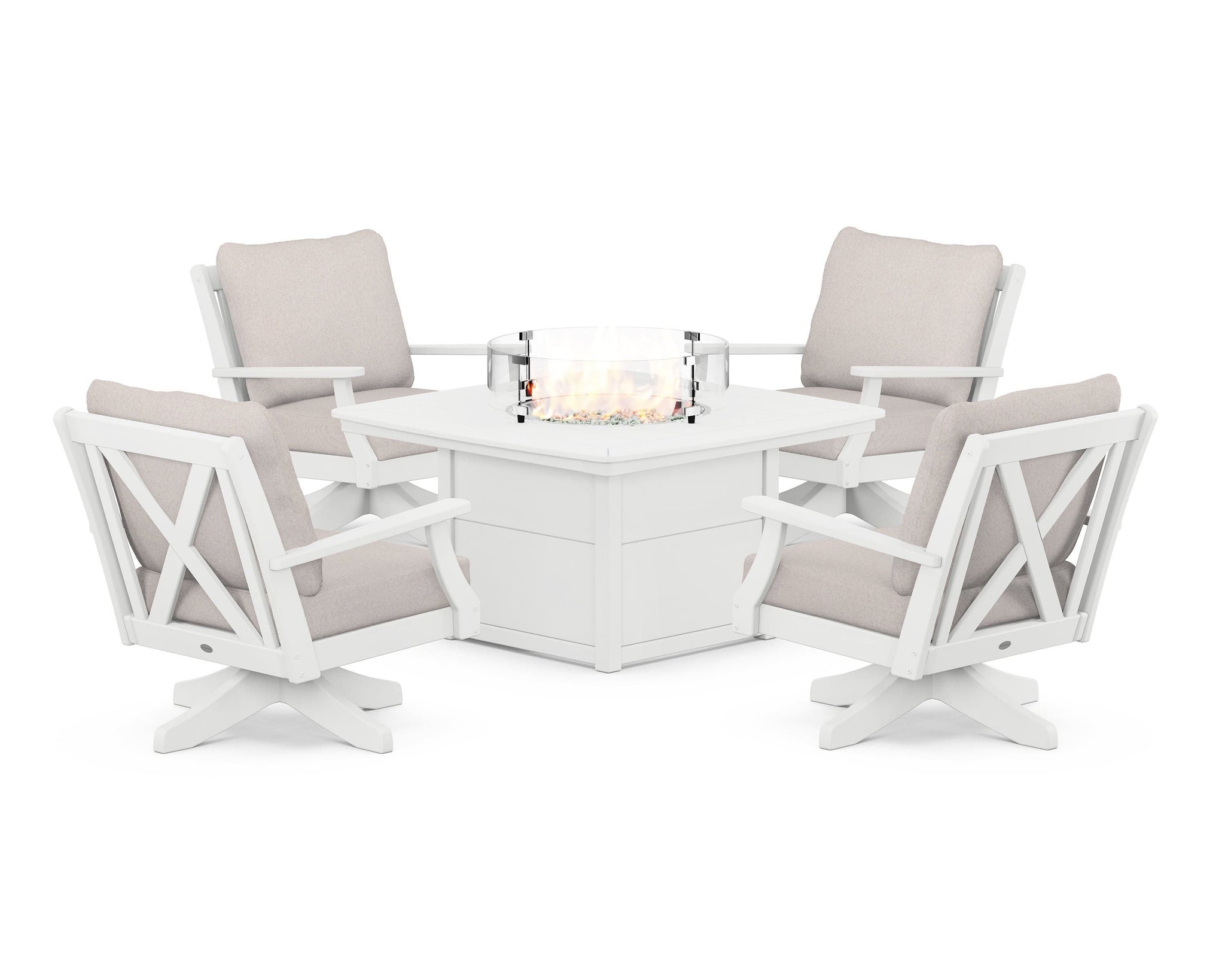Braxton 5-Piece Deep Seating Swivel Conversation Set with Fire Pit Table