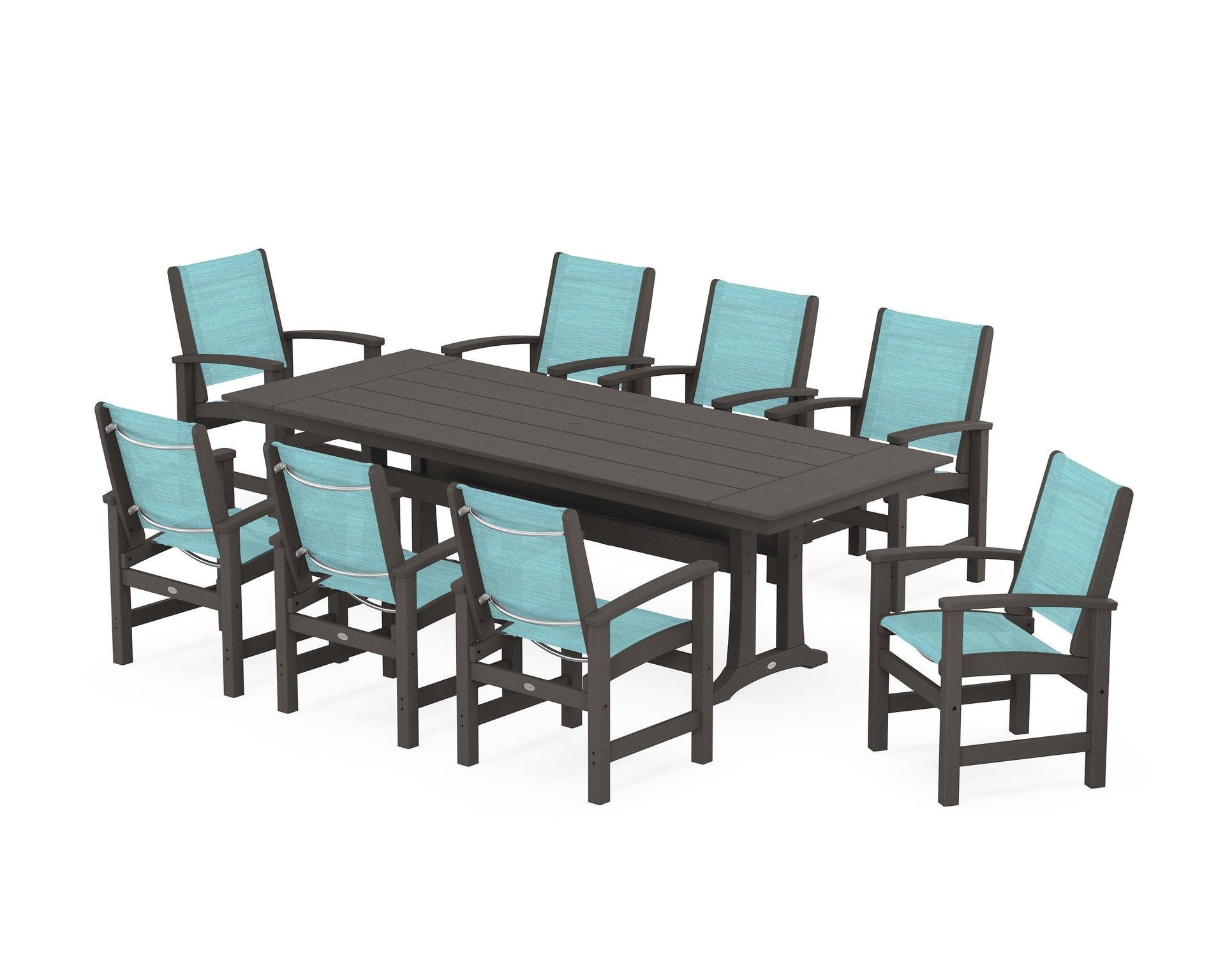 Coastal 9-Piece Farmhouse Dining Set with Trestle Legs