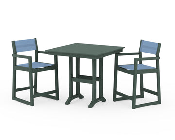 EDGE Sling Arm Chair 3-Piece Farmhouse Counter Set with Trestle Legs