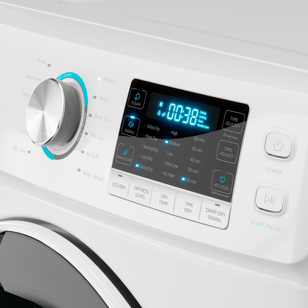 8 cu. ft. Large Capacity Stackable Vented Electric Front Load Dryer in White, 240V