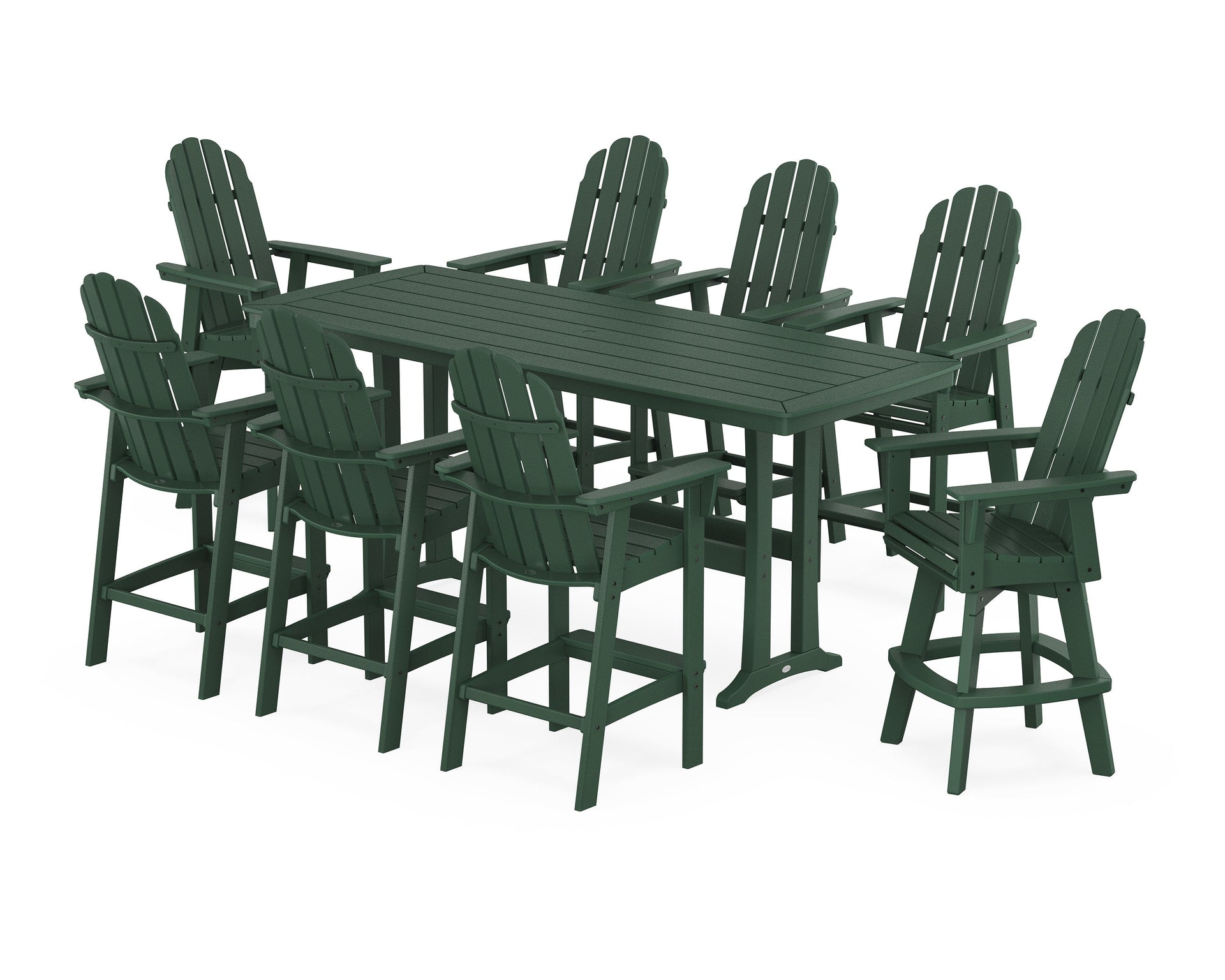 Vineyard Curveback Adirondack Swivel 9-Piece Bar Set with Trestle Legs