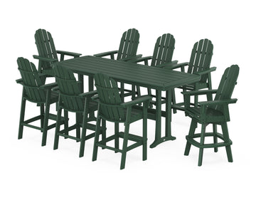 Vineyard Curveback Adirondack Swivel 9-Piece Bar Set with Trestle Legs