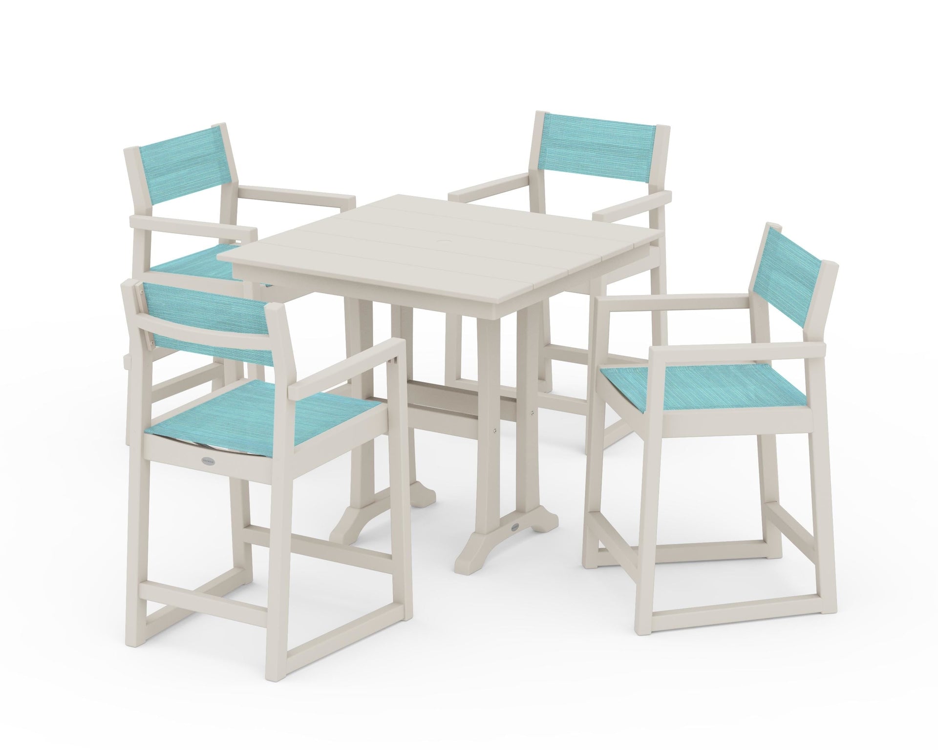 EDGE Sling Arm Chair 5-Piece Farmhouse Counter Set with Trestle Legs