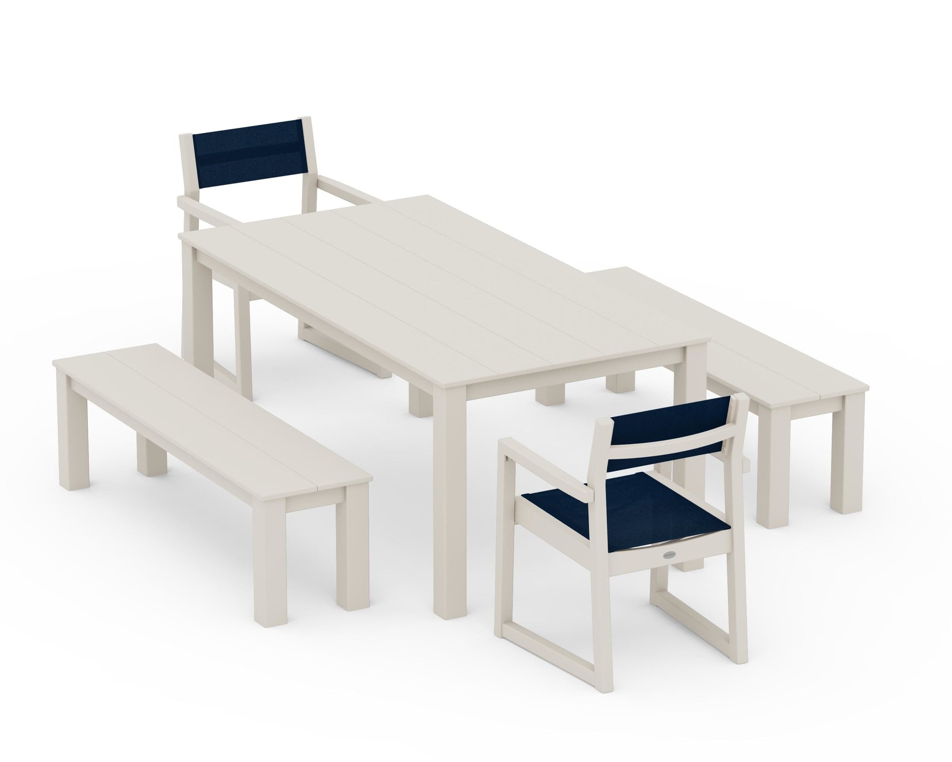 EDGE Sling Arm Chair 5-Piece Parsons Dining Set with Benches
