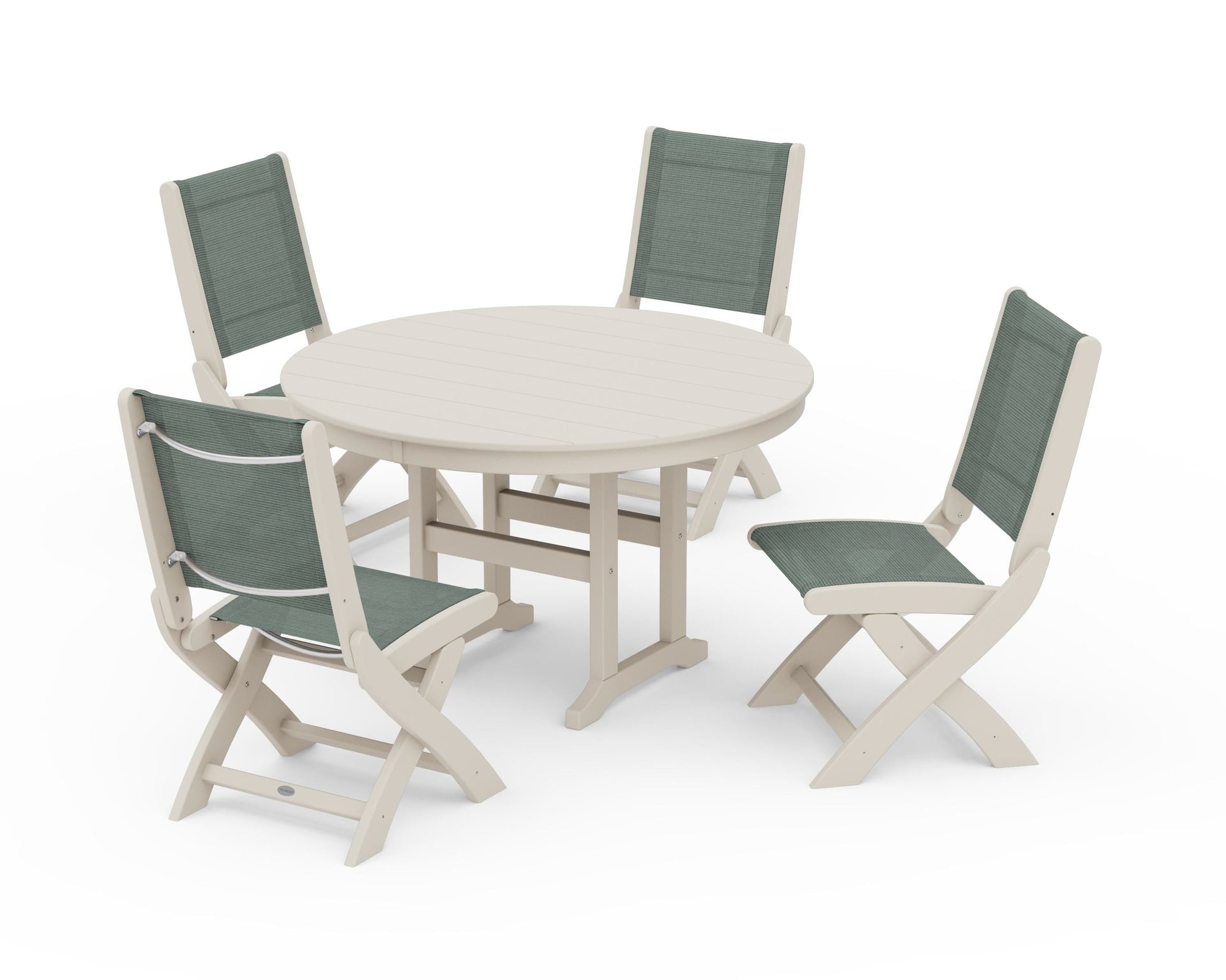 Coastal Folding Side Chair 5-Piece Round Dining Set