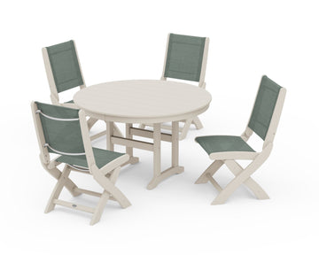 Coastal Folding Side Chair 5-Piece Round Dining Set