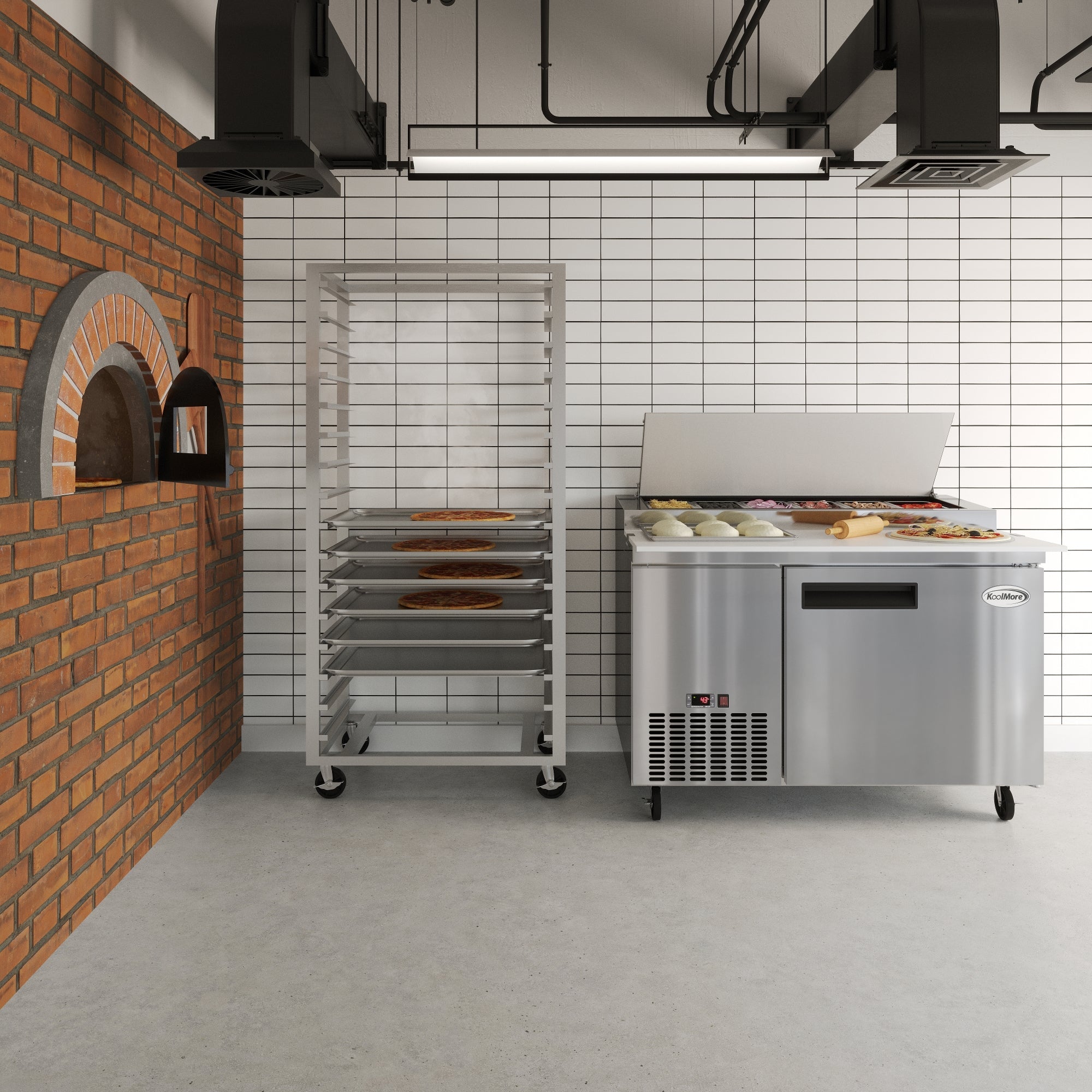 50 in. One Door Commercial Pizza Prep Refrigerator in Stainless-Steel