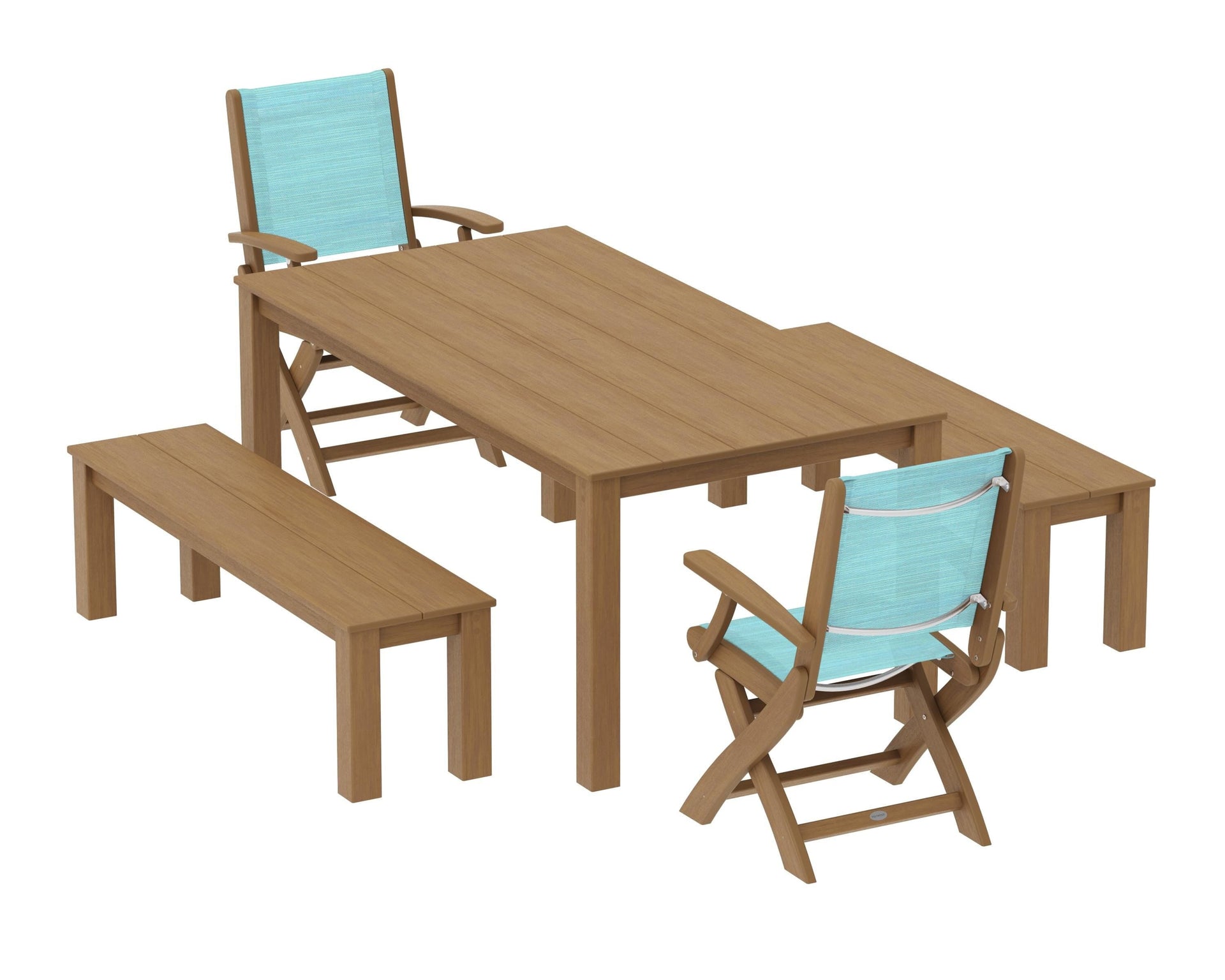 Coastal Folding Chair 5-Piece Parsons Dining Set with Benches