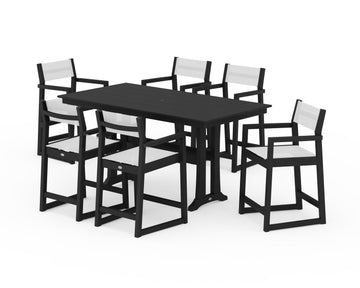 EDGE Sling Arm Chair 7-Piece Farmhouse Counter Set with Trestle Legs