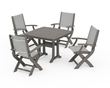 Coastal Folding Chair 5-Piece Dining Set with Trestle Legs