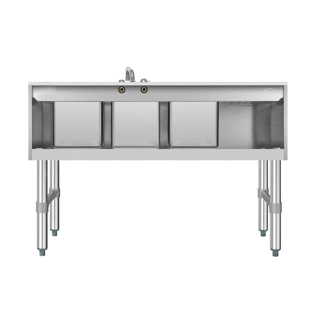 48 in. Three-Compartment Commercial Under-Bar Sink with 3 in. Backsplash, Left Drainboard and Low Lead Faucet, NSF Certified in Stainless Steel
