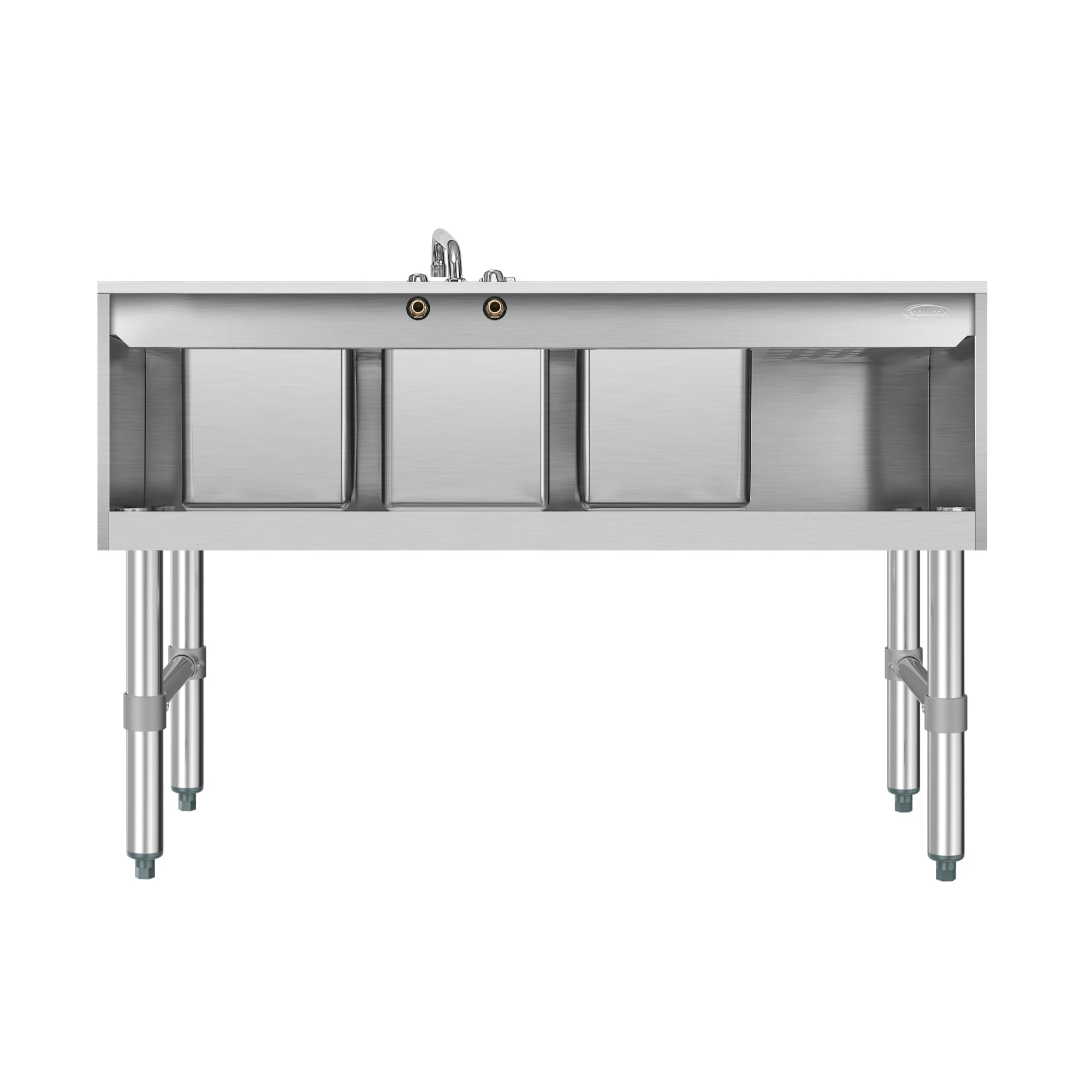 48 in. Three-Compartment Commercial Under-Bar Sink with 3 in. Backsplash, Left Drainboard and Low Lead Faucet, NSF Certified in Stainless Steel