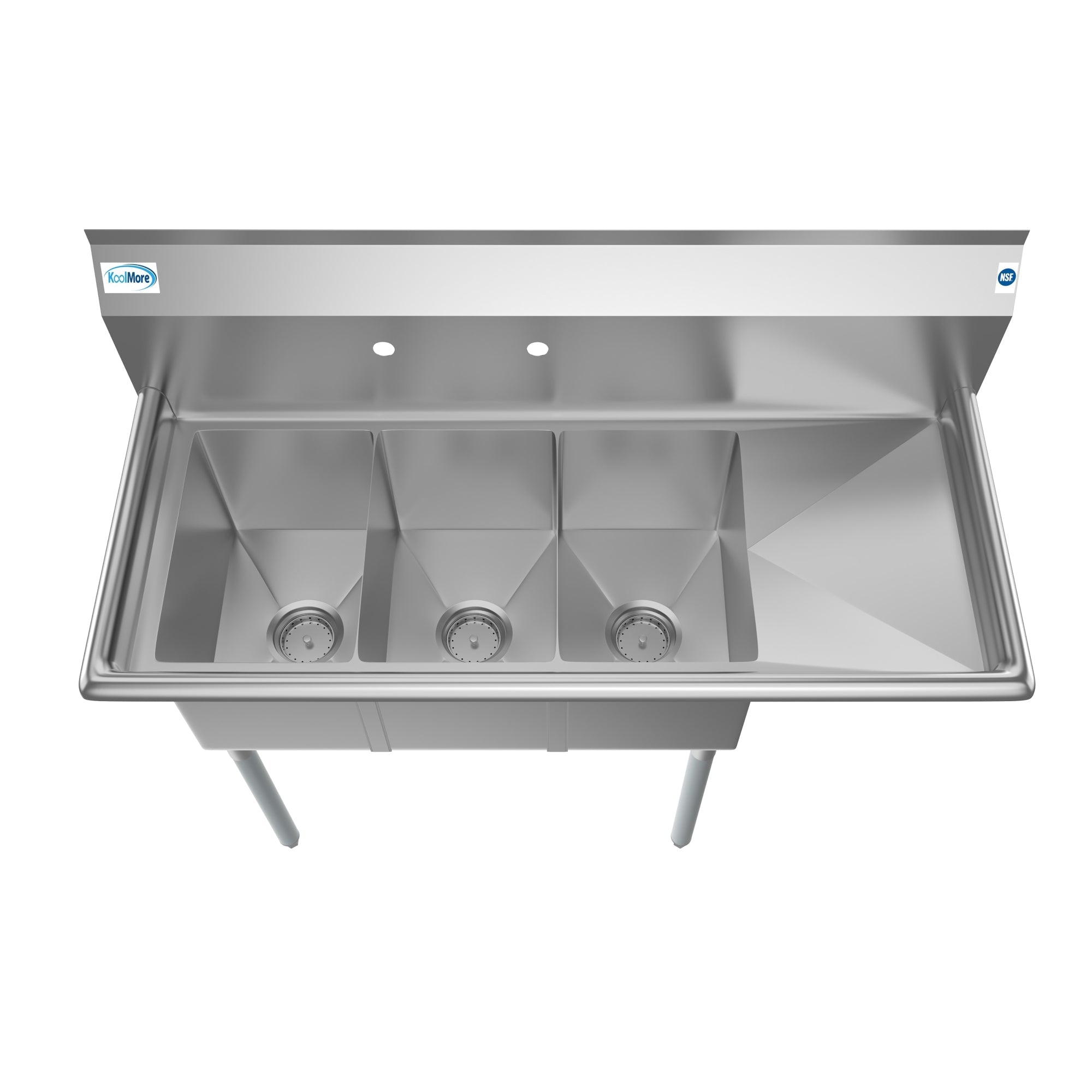 45 in. Three Compartment Stainless Steel Commercial Sink with Drainboard, Bowl Size 10"x 14"x 10"