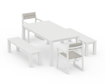 EDGE Sling Arm Chair 5-Piece Parsons Dining Set with Benches