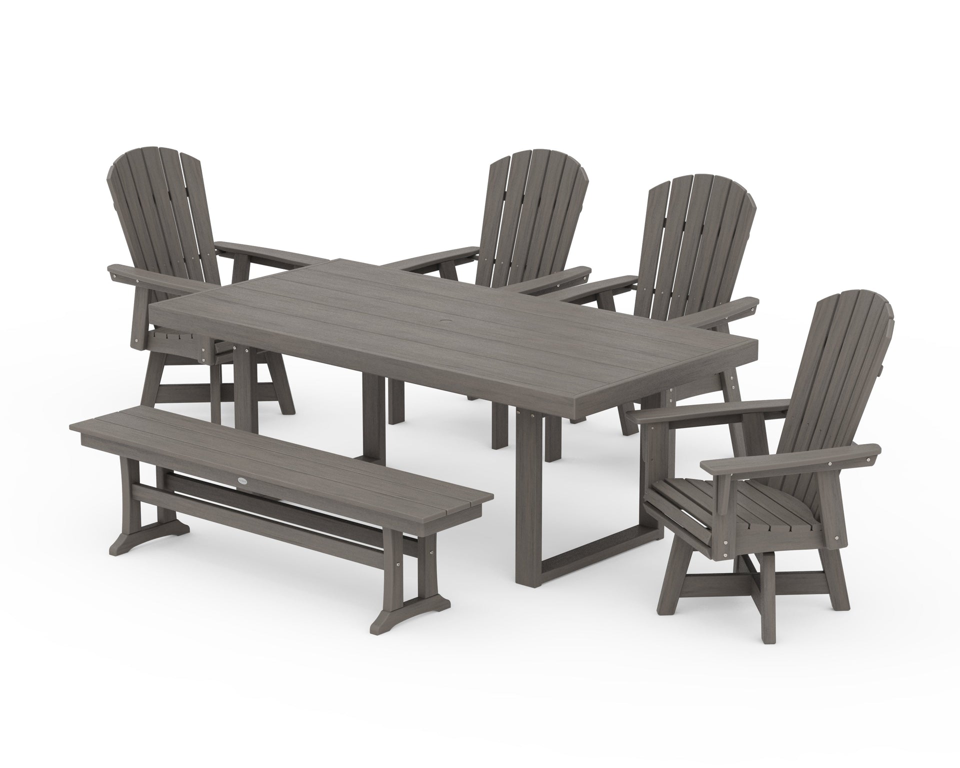 Nautical Curveback Adirondack Swivel Chair 6-Piece Dining Set with Bench
