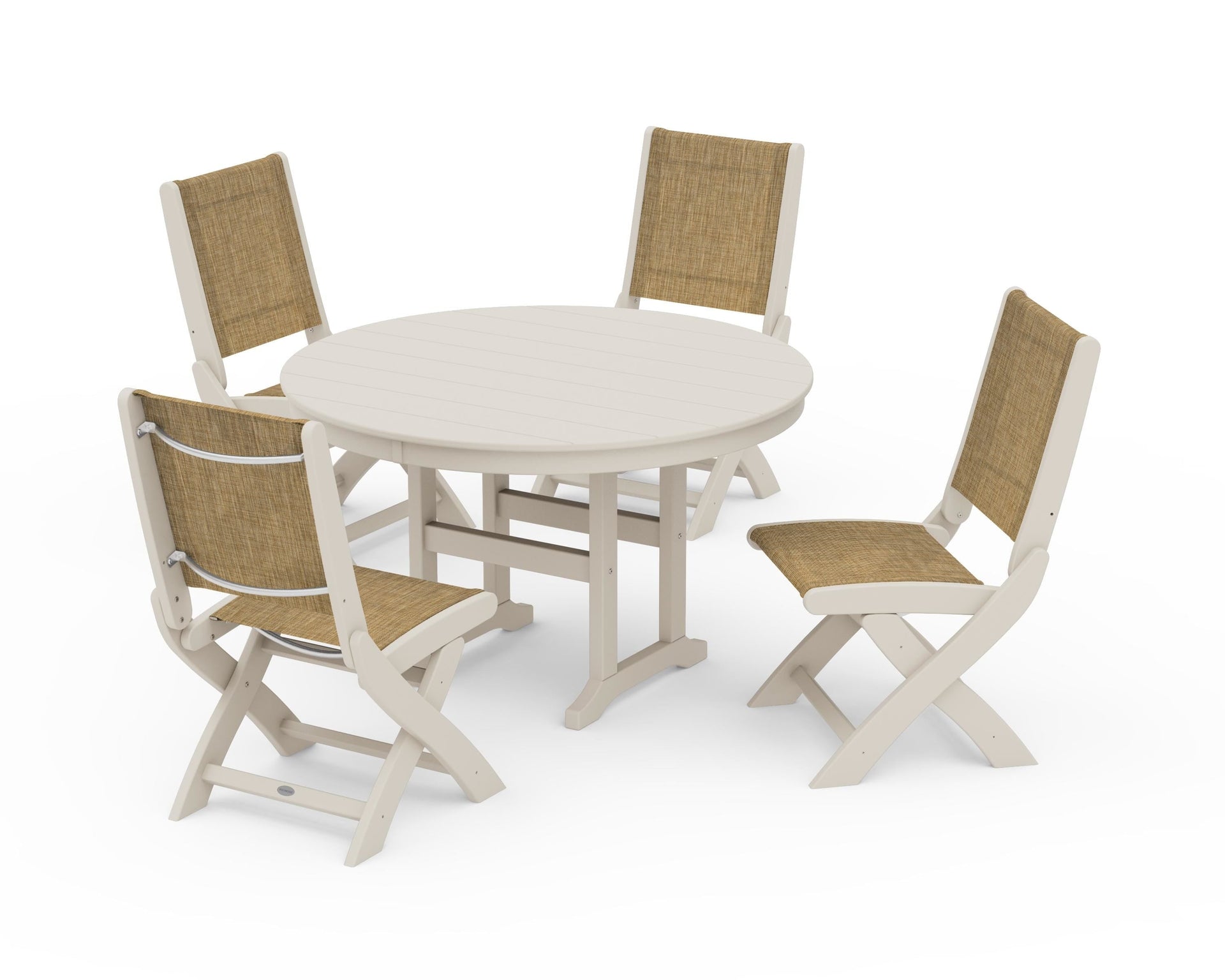 Coastal Folding Side Chair 5-Piece Round Dining Set