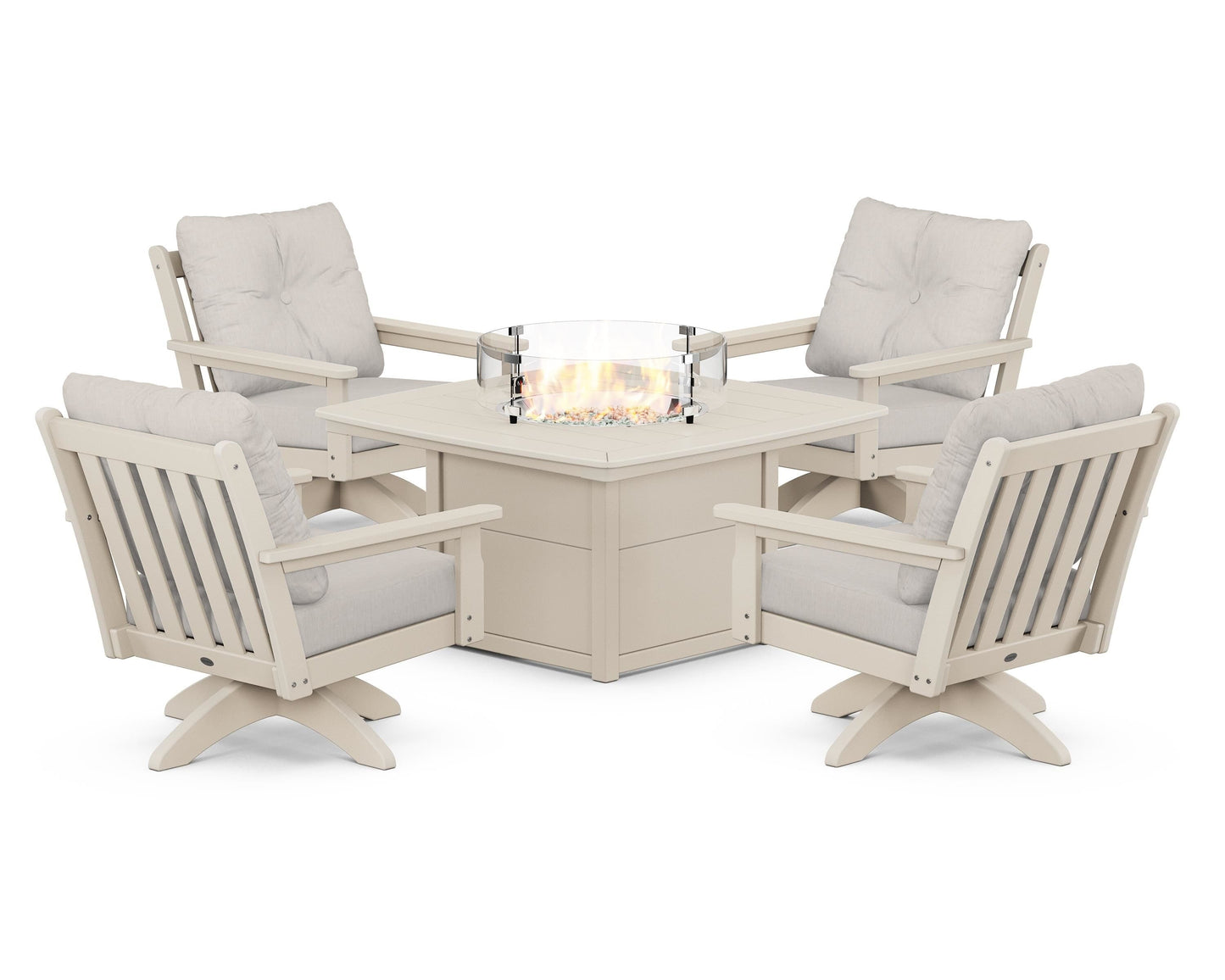 Vineyard 5-Piece Deep Seating Swivel Conversation Set with Fire Pit Table