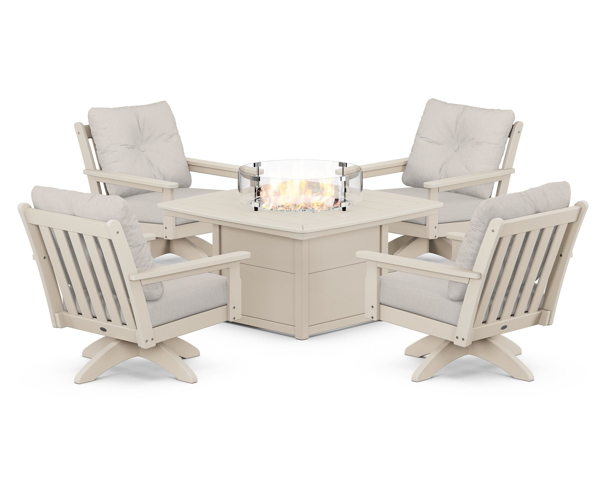 Vineyard 5-Piece Deep Seating Swivel Conversation Set with Fire Pit Table