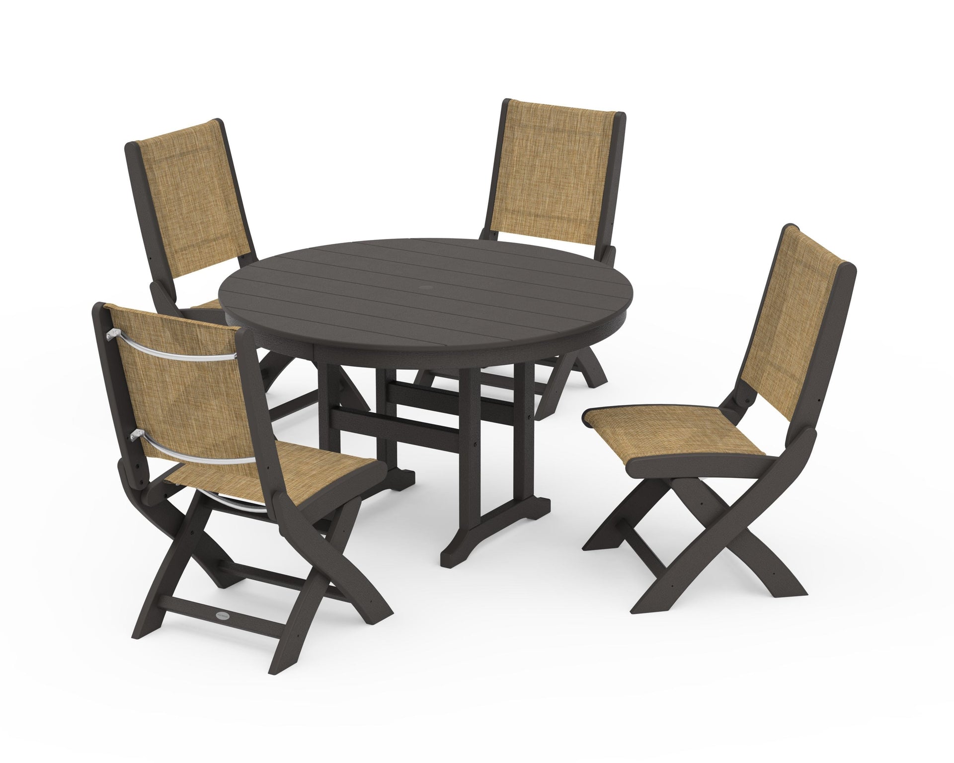 Coastal Folding Side Chair 5-Piece Round Dining Set