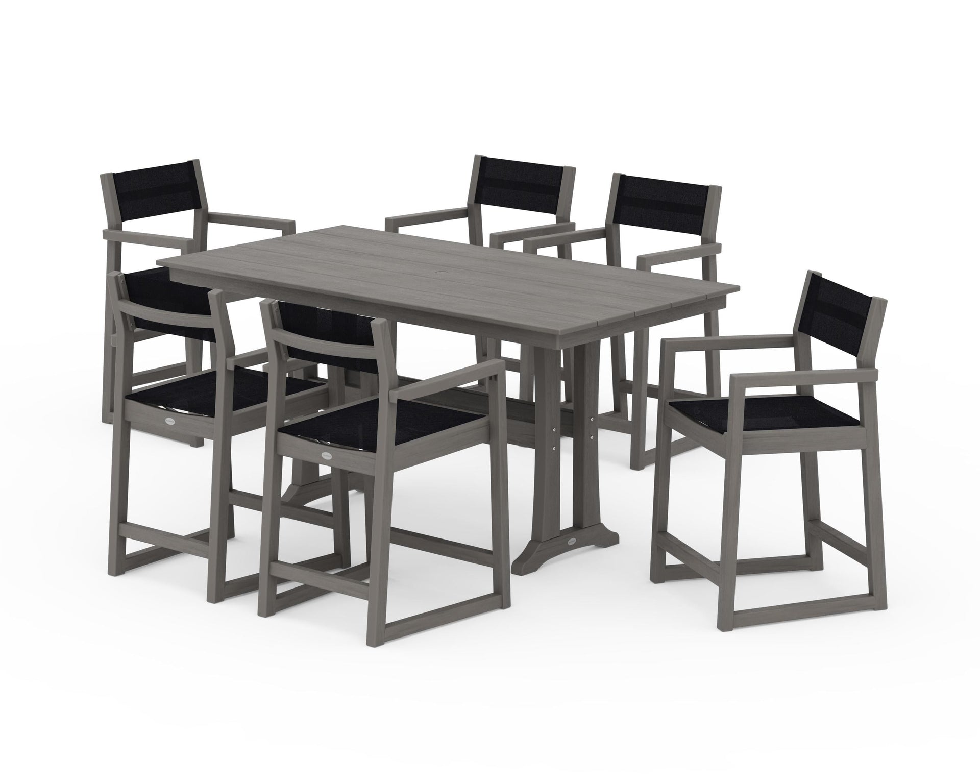 EDGE Sling Arm Chair 7-Piece Farmhouse Counter Set with Trestle Legs