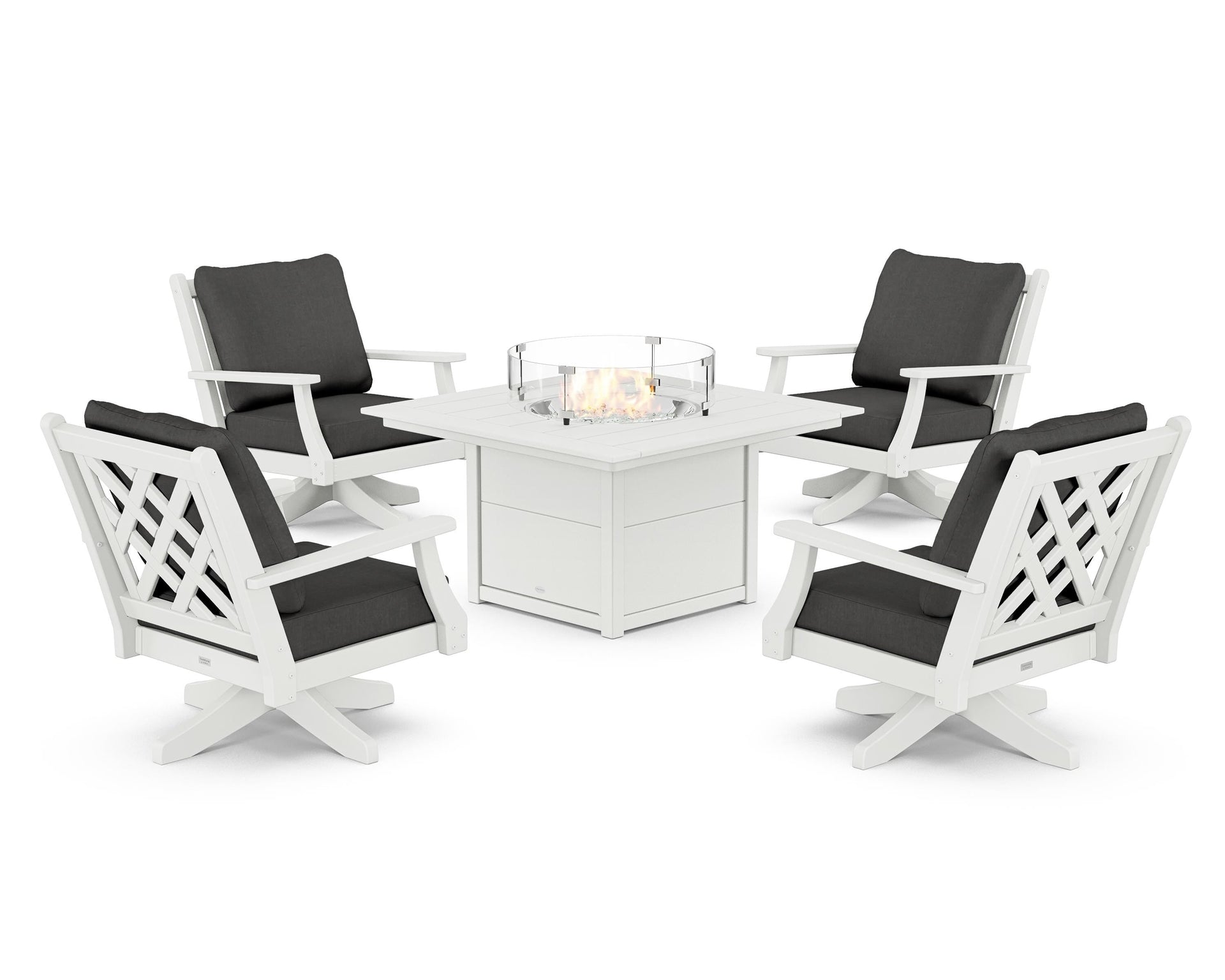 Wovendale 5-Piece Deep Seating Swivel Conversation Set with Fire Pit Table