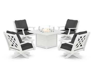 Wovendale 5-Piece Deep Seating Swivel Conversation Set with Fire Pit Table