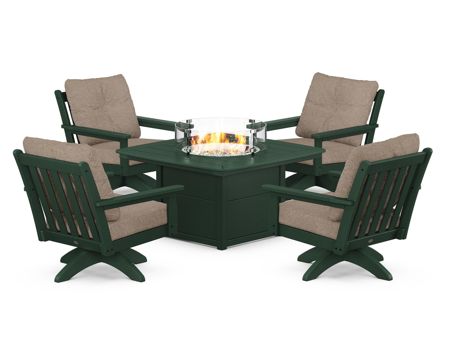 Vineyard 5-Piece Deep Seating Swivel Conversation Set with Fire Pit Table