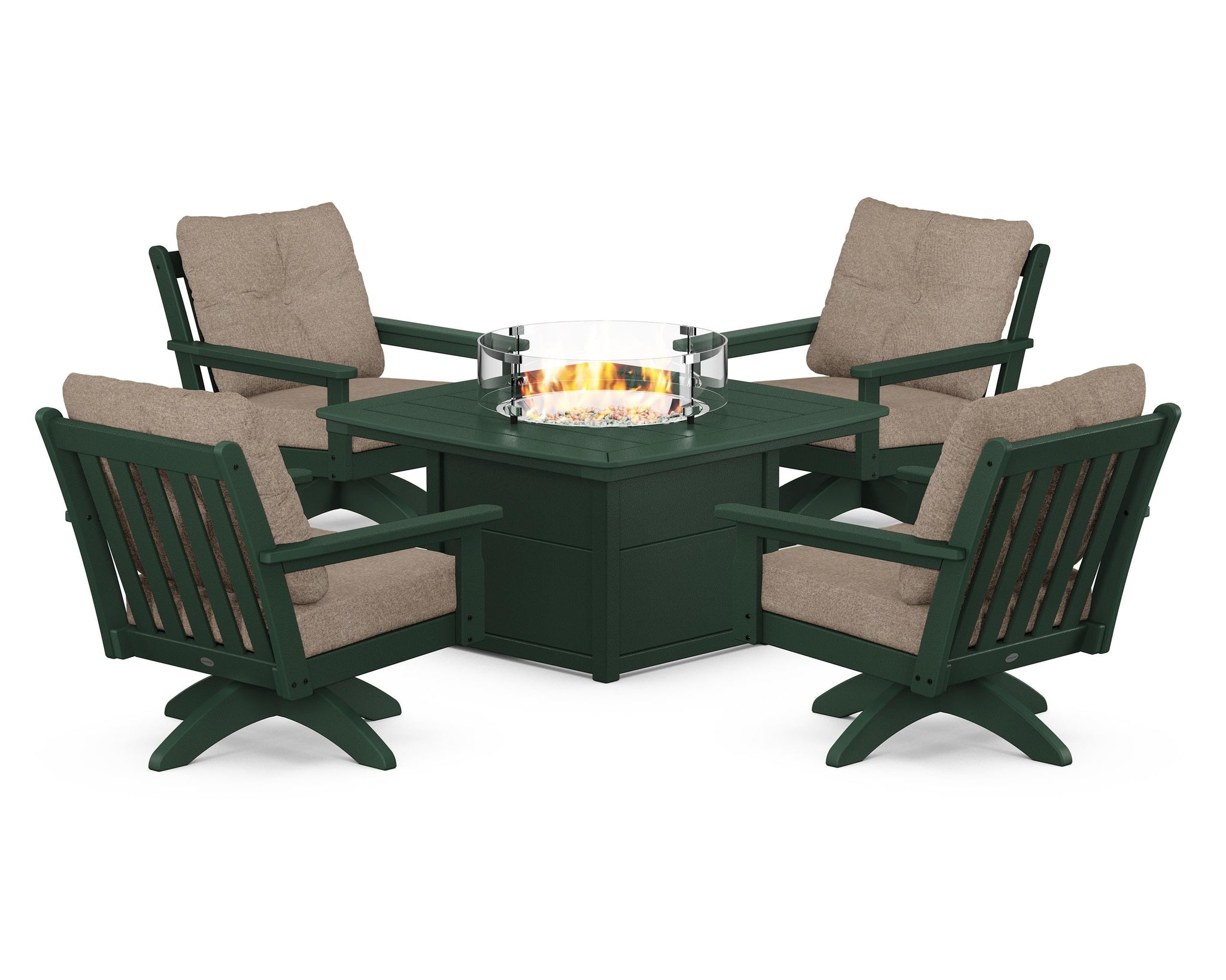 Vineyard 5-Piece Deep Seating Swivel Conversation Set with Fire Pit Table