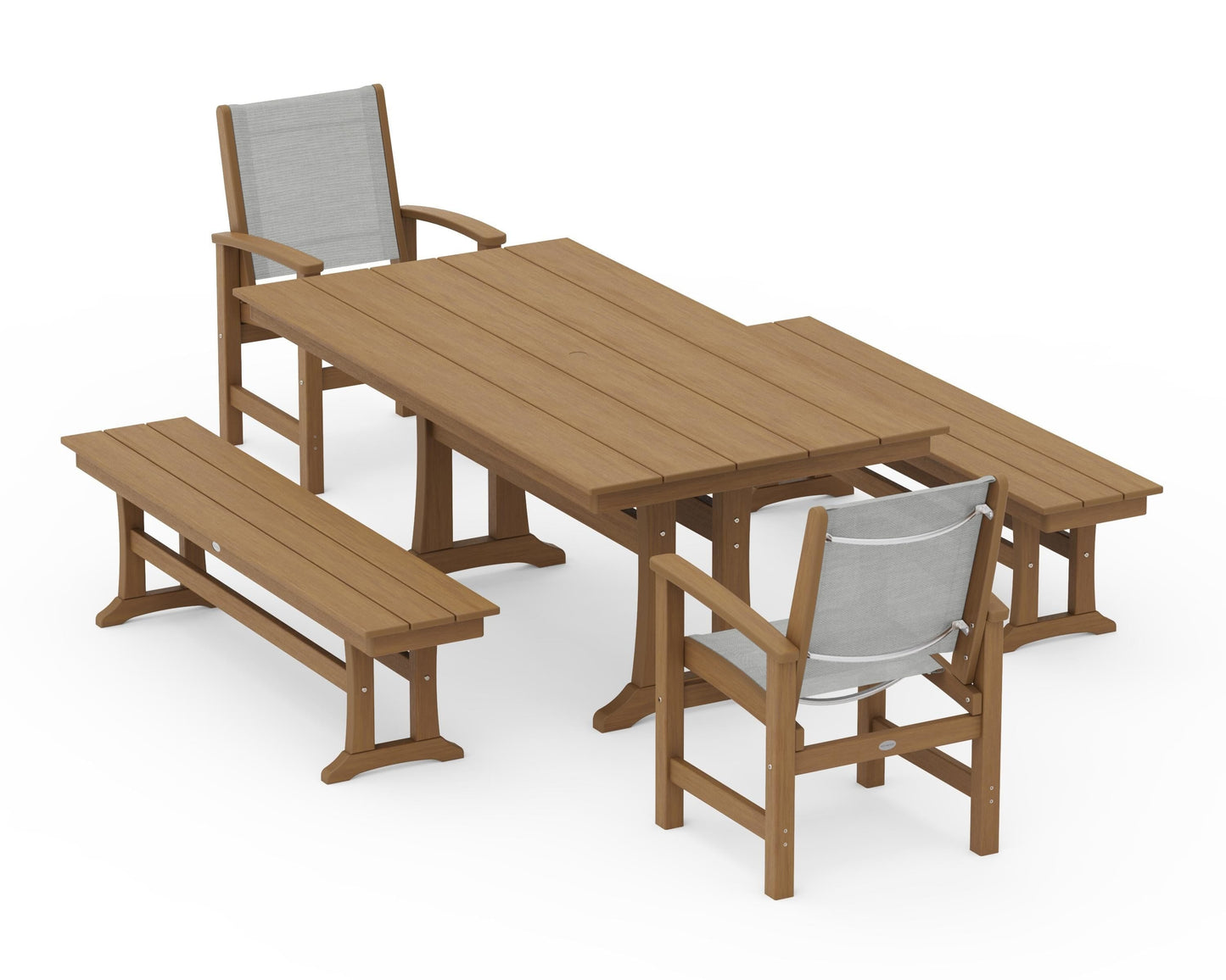 Coastal 5-Piece Farmhouse Dining Set with Trestle Legs and Benches