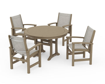 Coastal 5-Piece Round Dining Set with Trestle Legs