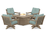 Vineyard 5-Piece Deep Seating Swivel Conversation Set with Fire Pit Table