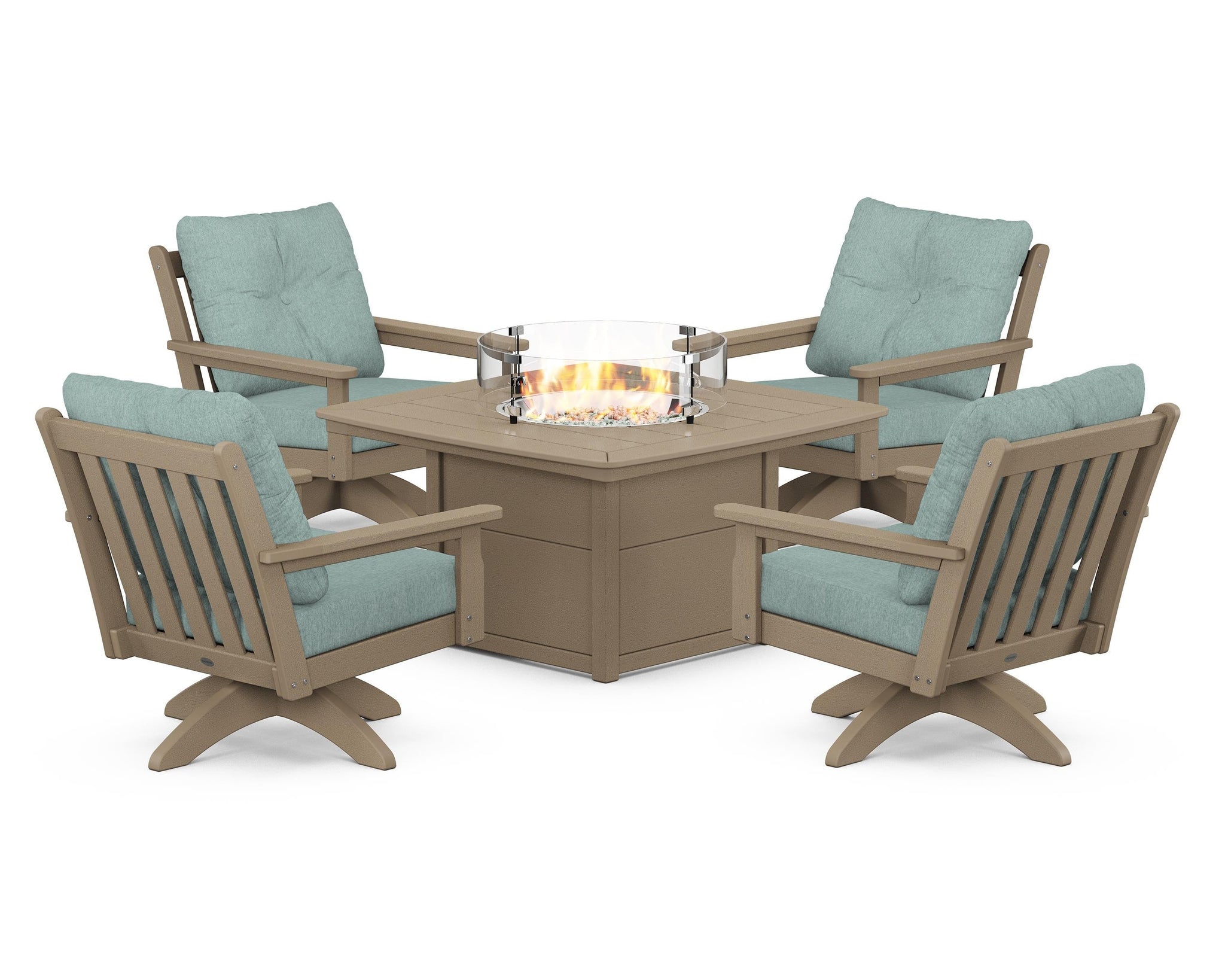 Vineyard 5-Piece Deep Seating Swivel Conversation Set with Fire Pit Table