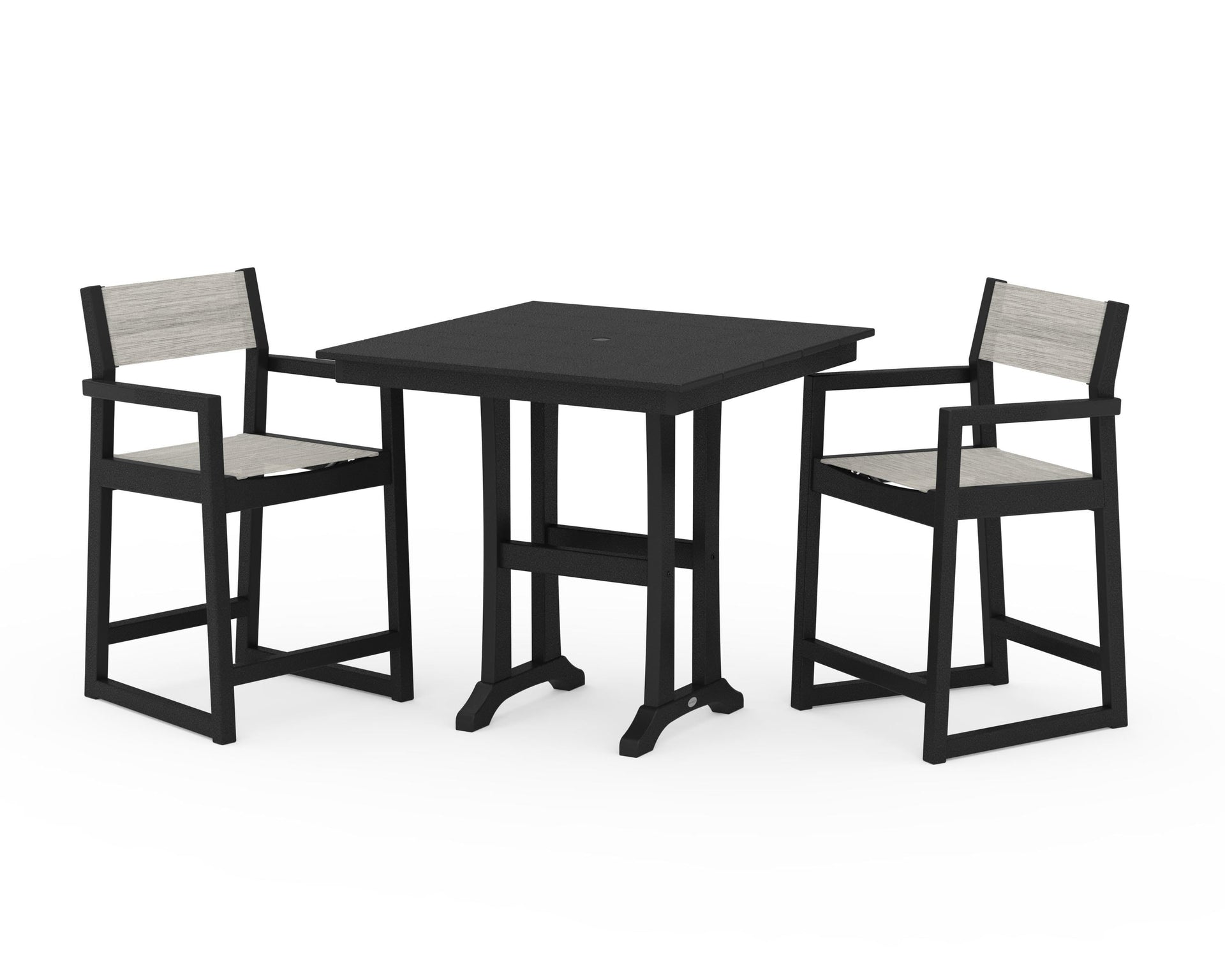 EDGE Sling Arm Chair 3-Piece Farmhouse Counter Set with Trestle Legs