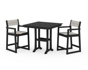 EDGE Sling Arm Chair 3-Piece Farmhouse Counter Set with Trestle Legs
