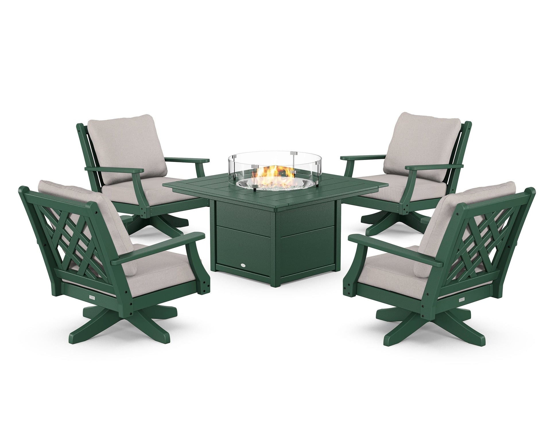 Wovendale 5-Piece Deep Seating Swivel Conversation Set with Fire Pit Table