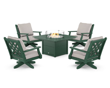 Wovendale 5-Piece Deep Seating Swivel Conversation Set with Fire Pit Table