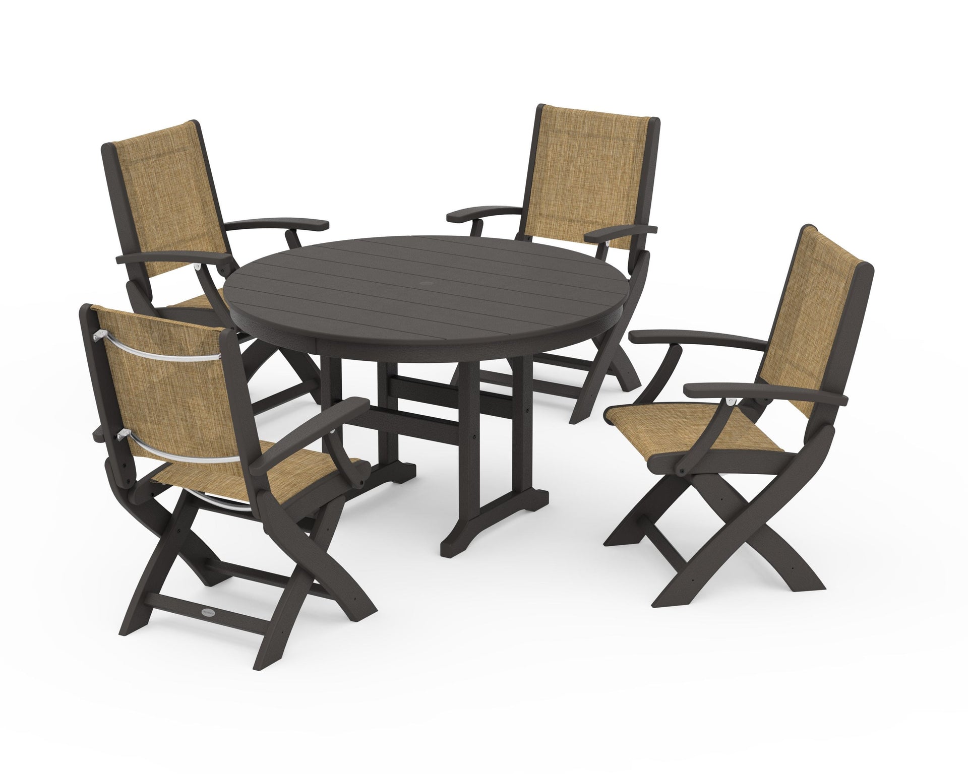 Coastal Folding Chair 5-Piece Round Dining Set